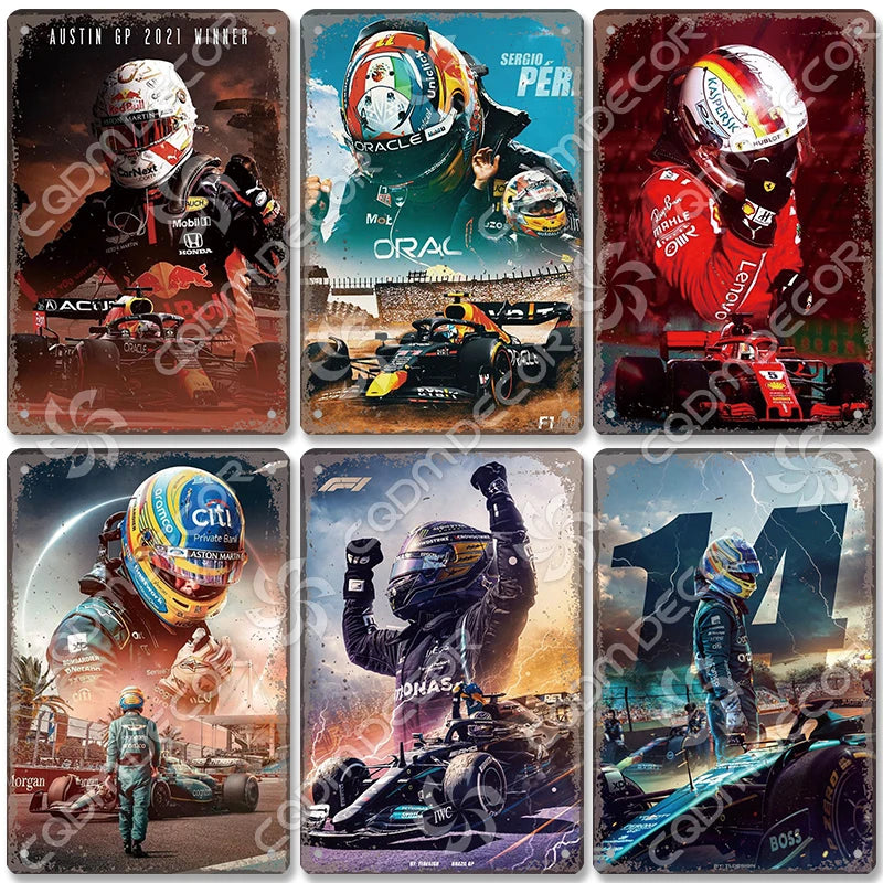 Vintage F1 Racer Metal Sign 20x30cm Wall Art Decor