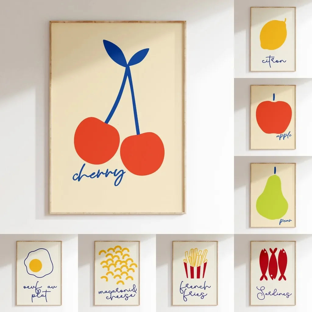 Minimalist Fruit & Drink Canvas Art for Kitchen Decor