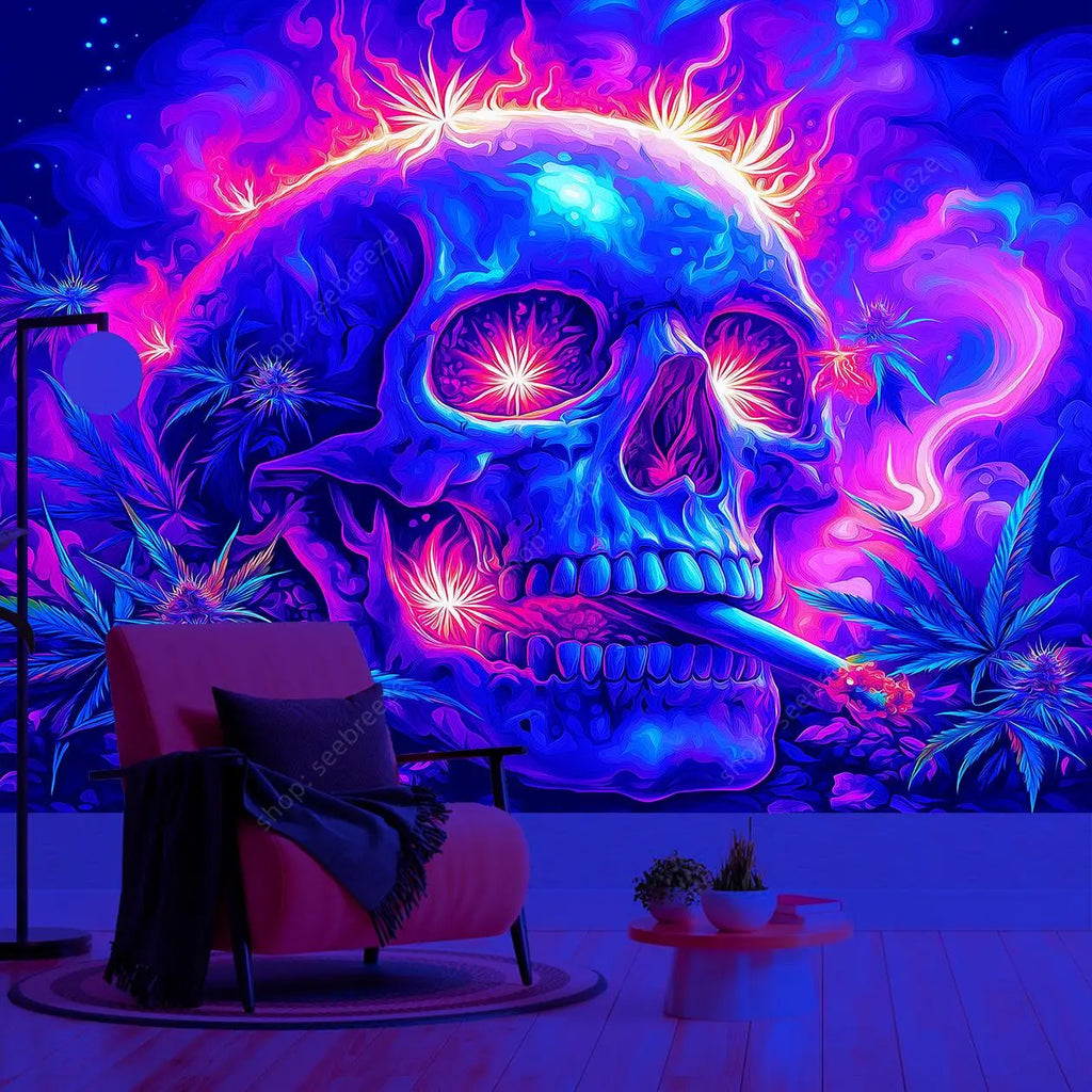 Skull UV Tapestry Gothic Wall Art Dark Bohemian Decor