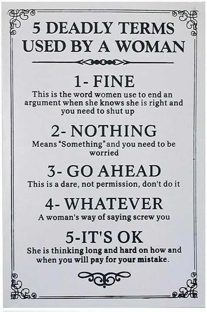 5 Deadly Terms Sign: Funny Metal Wall Art Decor