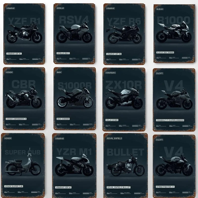 Motorcycle Metal Tin Signs Decor Art Nordic Wall Prints