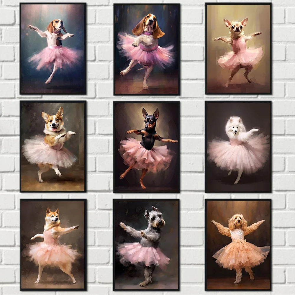 Dog Ballerina Canvas Art - Cute Dog Portrait Prints