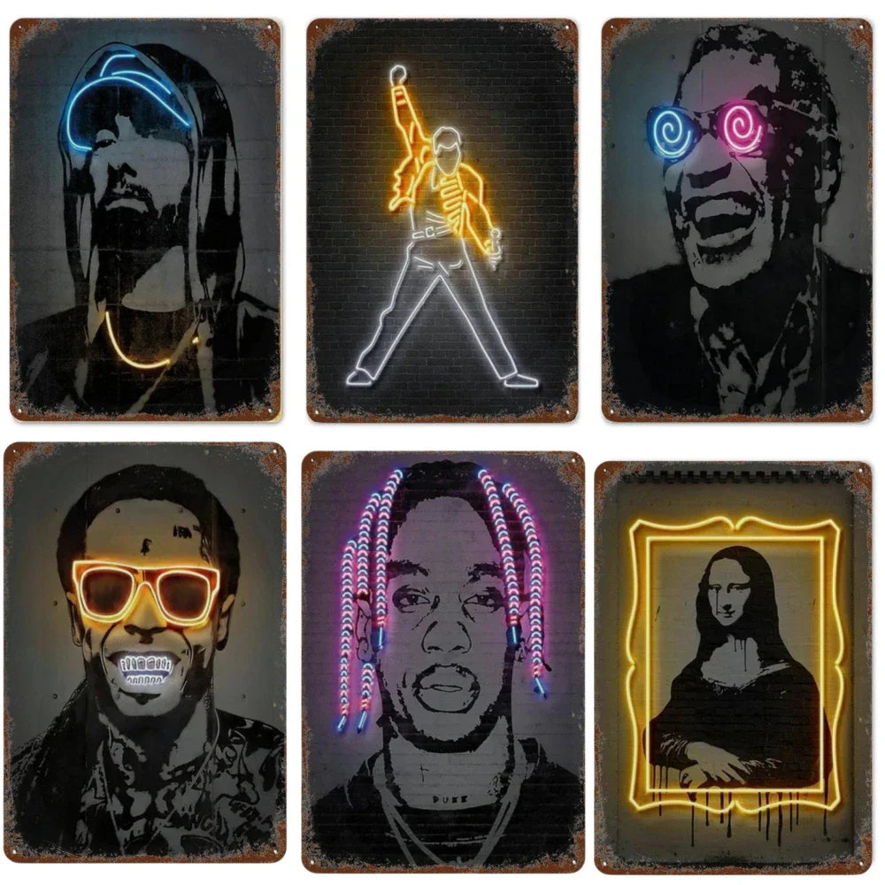 Neon Hip Hop Rapper Wall Art Metal Sign
