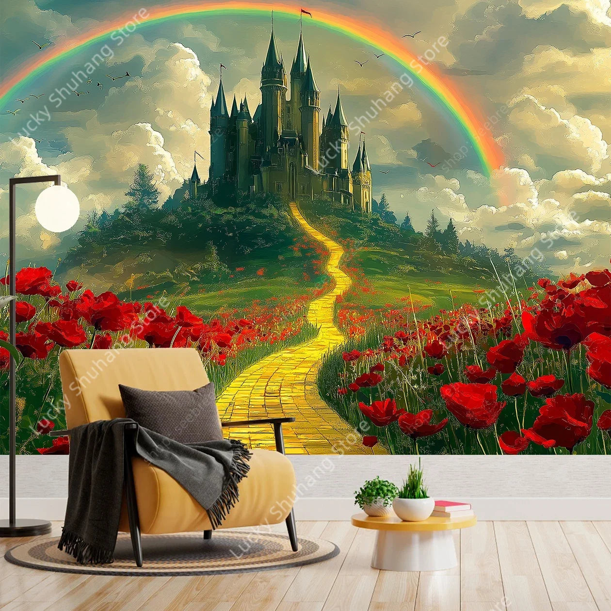 Emerald City Tapestry: Yellow Brick Road Fantasy Art