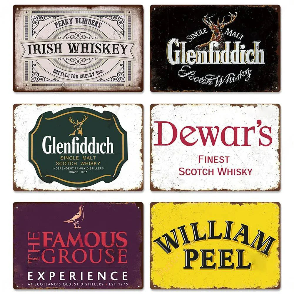 Vintage Pin-Up Girl Whisky Tin Sign Wall Decor