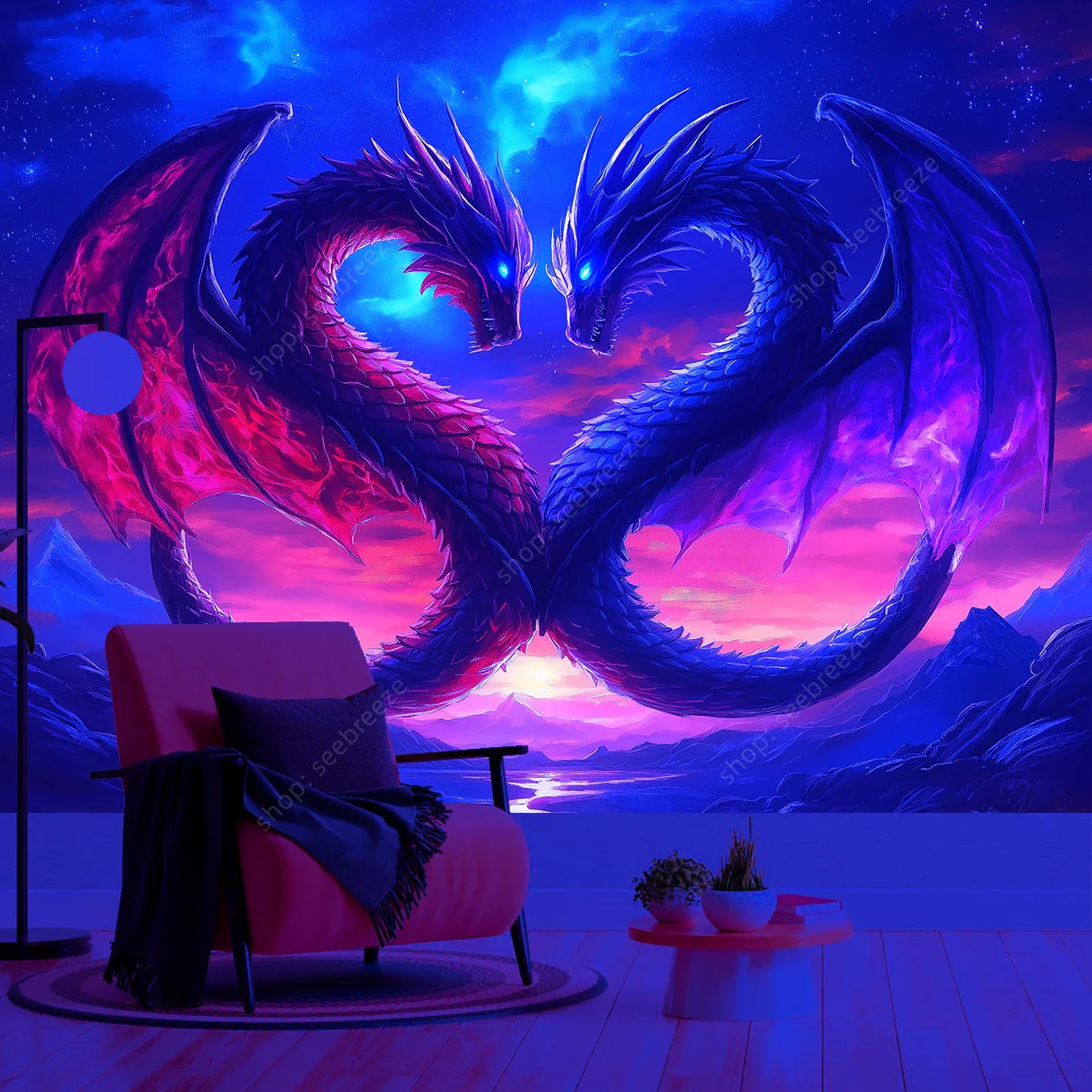 UV Reactive Dragon Tapestry Fantasy Wall Art Decor