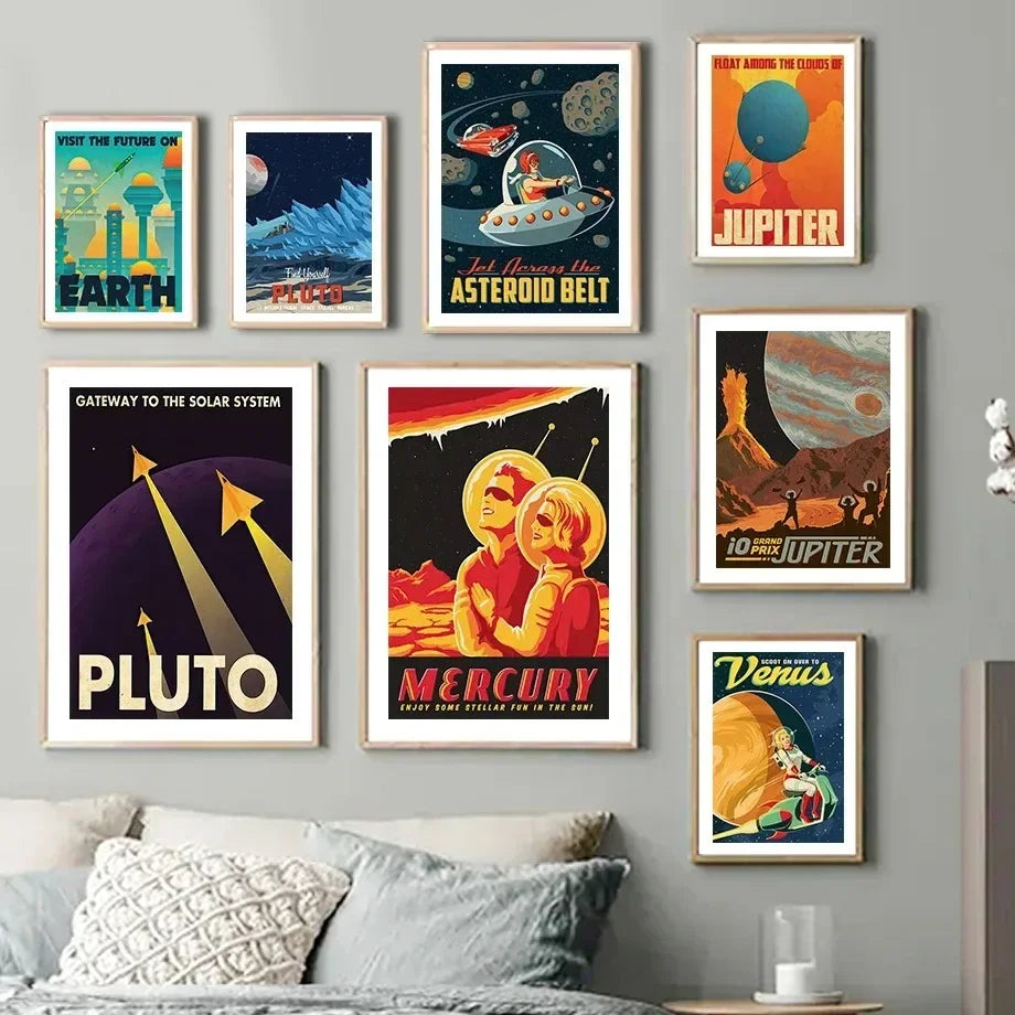 Vintage SciFi Space Travel Wall Art Canvas Nordic Decor