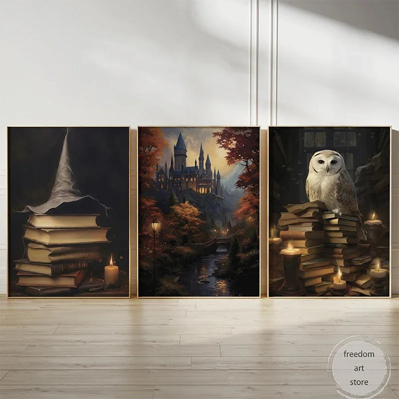 White Owl Wizard Art Canvas - Halloween Decor Poster