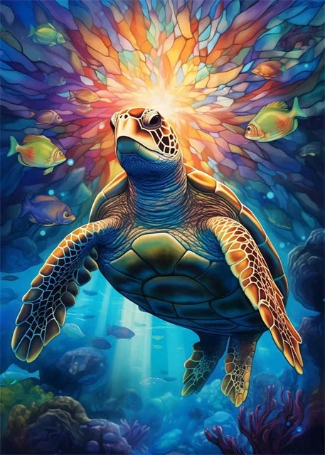 Sea Life Stained Glass Canvas: Clownfish, Turtle, Octopus