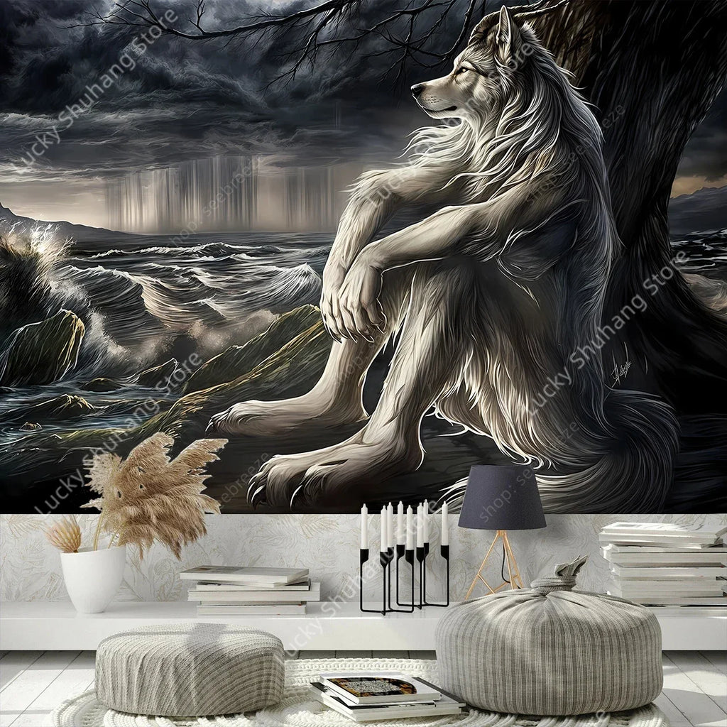 White Wolf Meme Tapestry - Werewolf Wall Decor