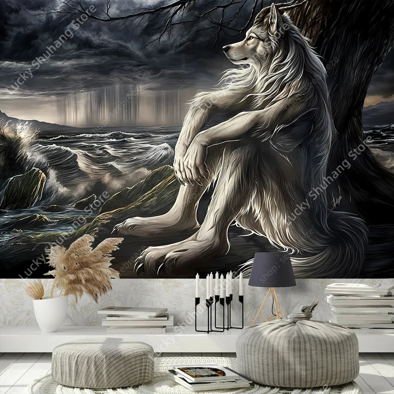 White Wolf Meme Tapestry - Werewolf Wall Decor