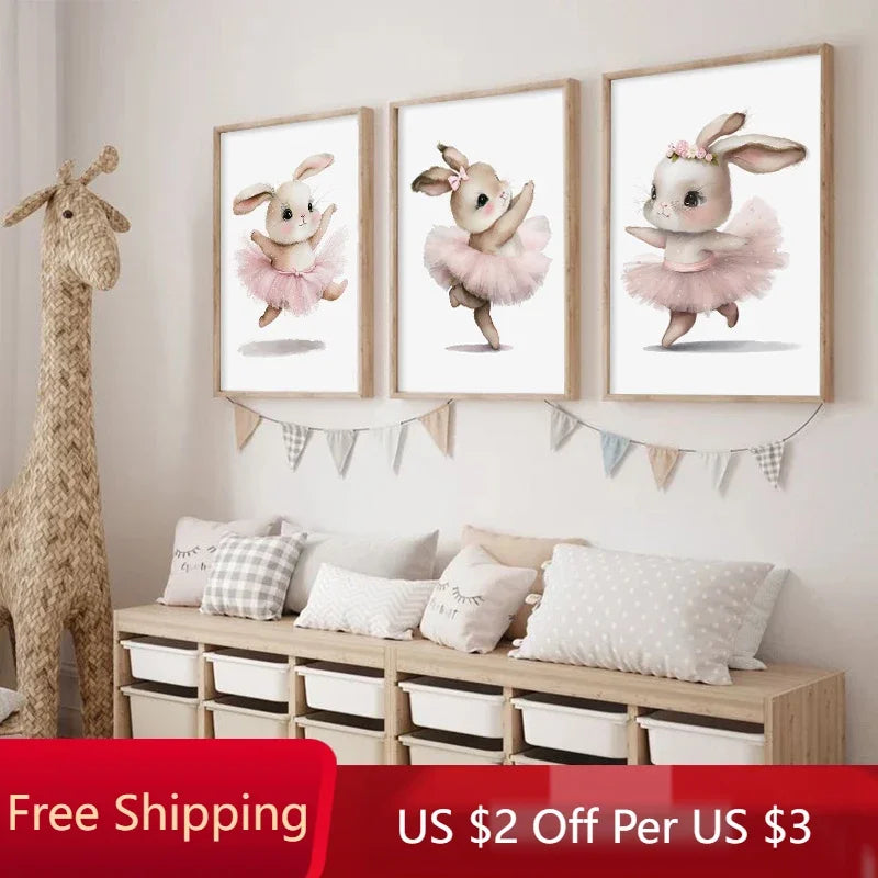 Ballerina Bunny Wall Art for Kids' Room Decor