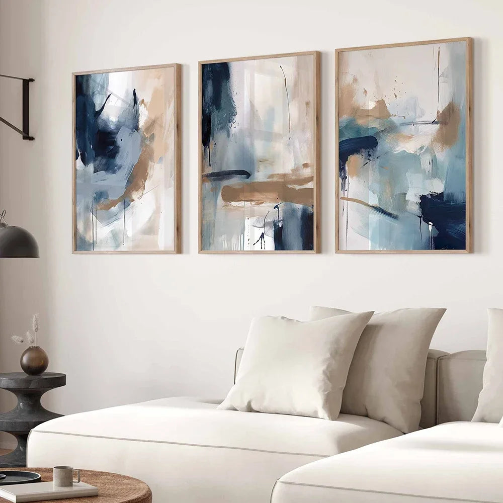 Navy Blue Abstract Watercolor Canvas Art for Living Room