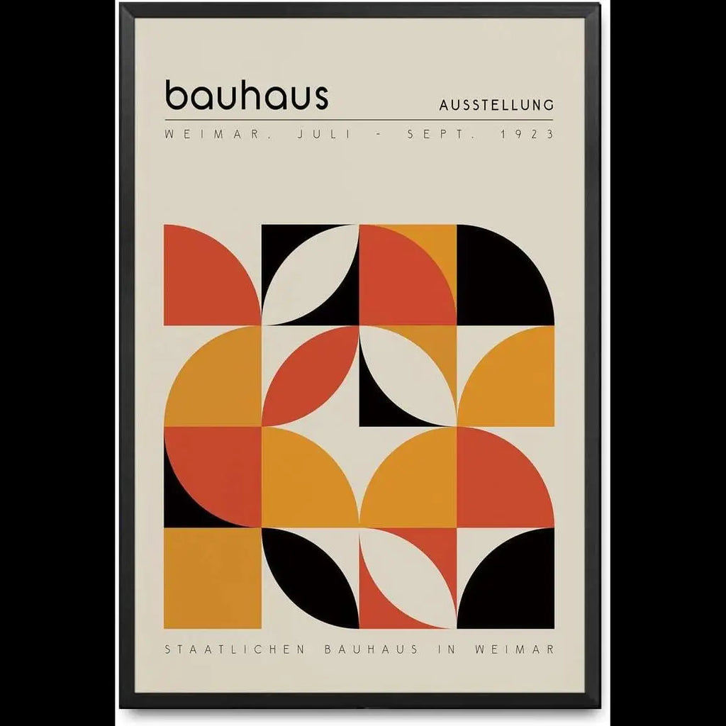Bauhaus Geometric Canvas Art: Black & Orange Framed Print