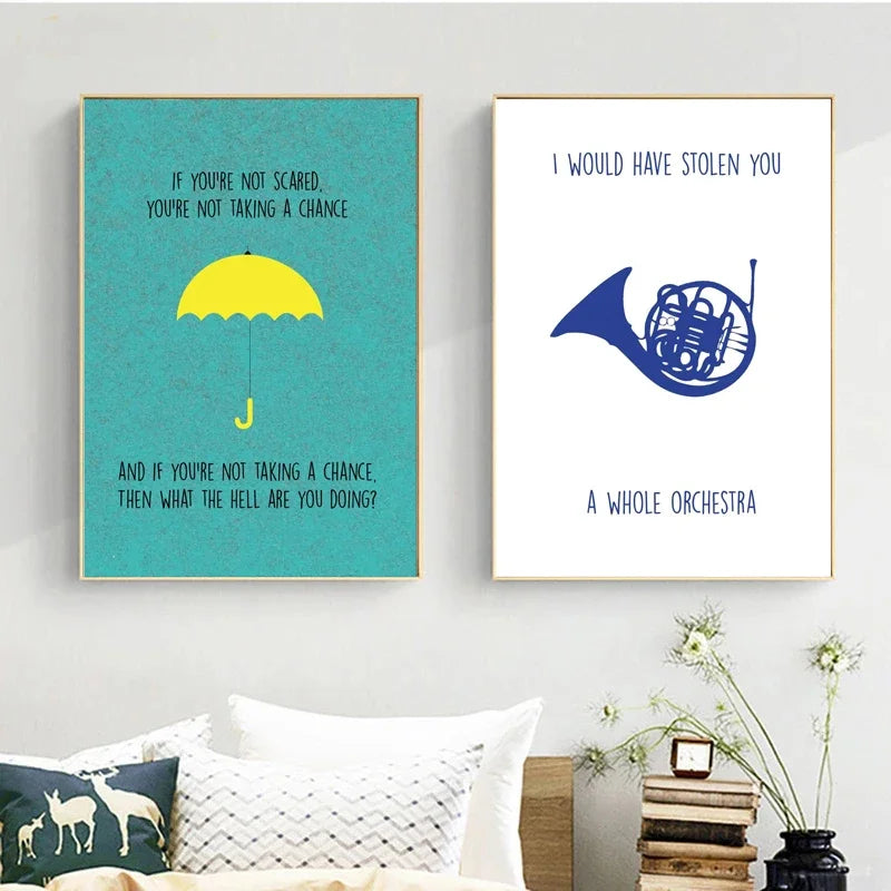 Blue HIMYM Poster with Yellow Umbrella Canvas Art Decor