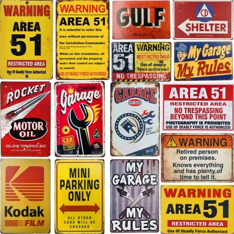 Vintage Area 51 Metal Sign Decor for Garage or Bar