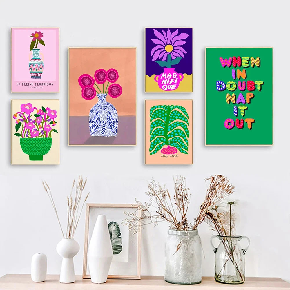 Boho Quote Flowerpot Canvas Art - Colorful Home Decor Poster