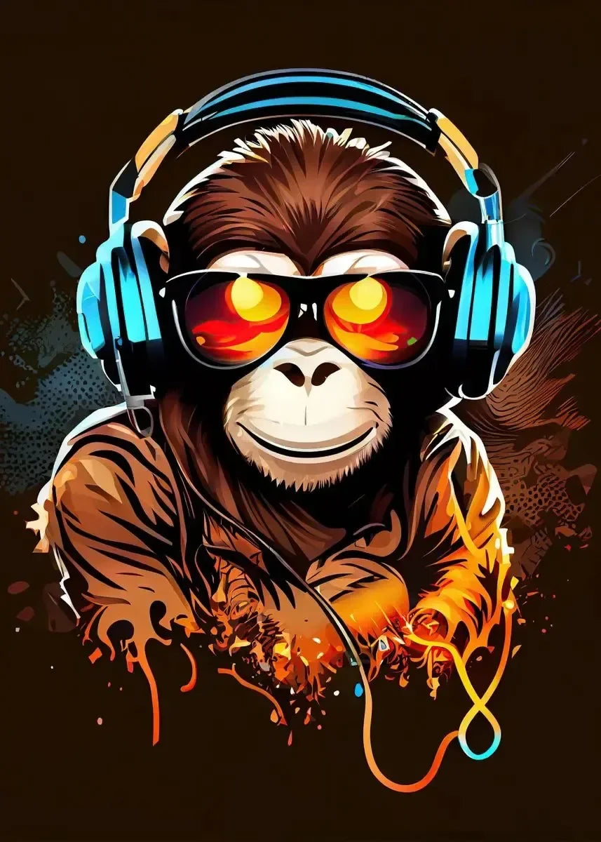 Music Graffiti Animal Canvas Art: Cat Gorilla Monkey Poster