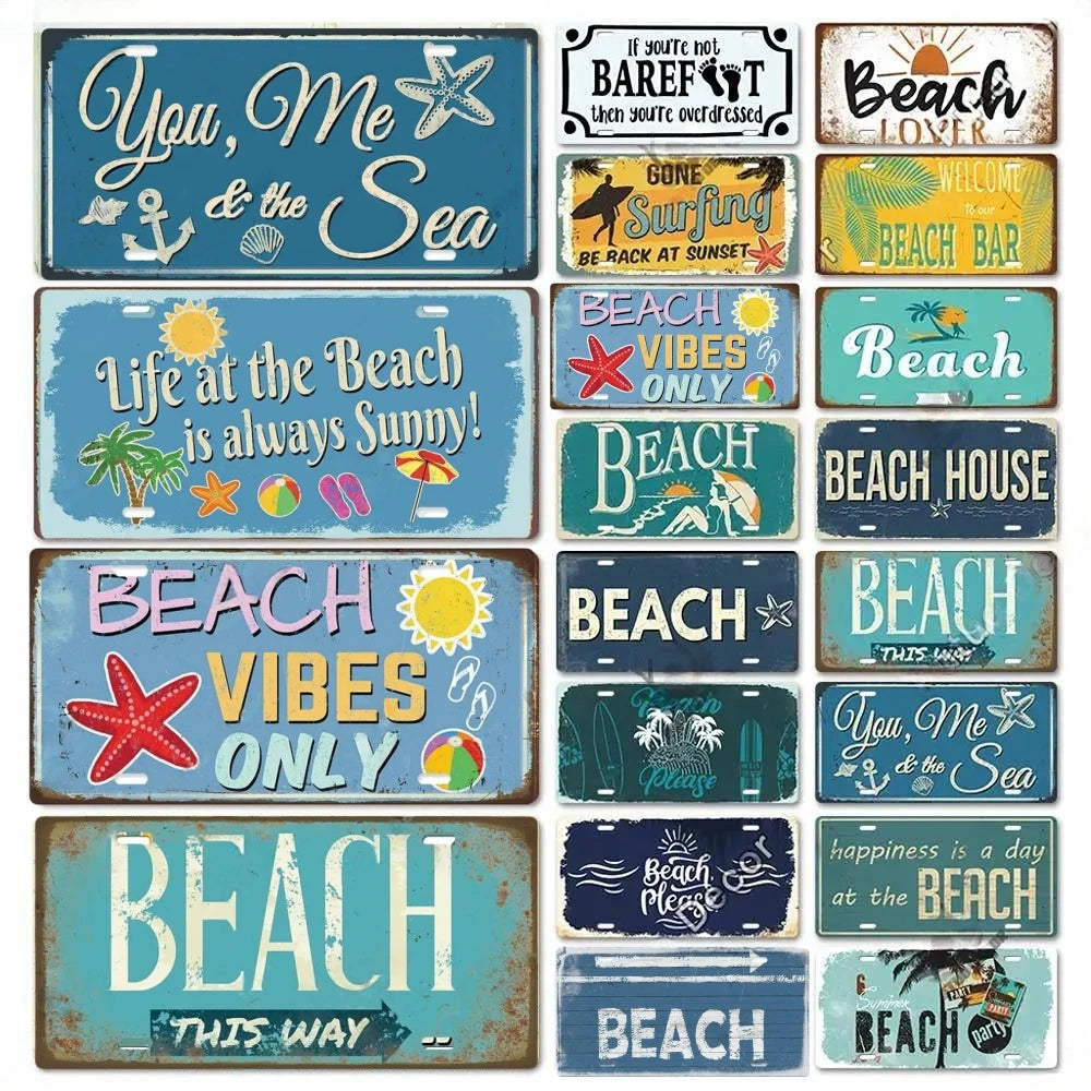 Vintage Surf Beach Tin Sign Metal Plaque for Bar