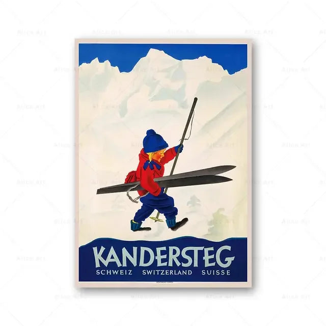 Vintage Ski Travel Poster: Boston, Norway, Italy Art