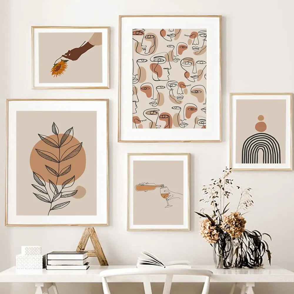 Nordic Leaf Canvas Art Nude Line Drawing Wall Decor