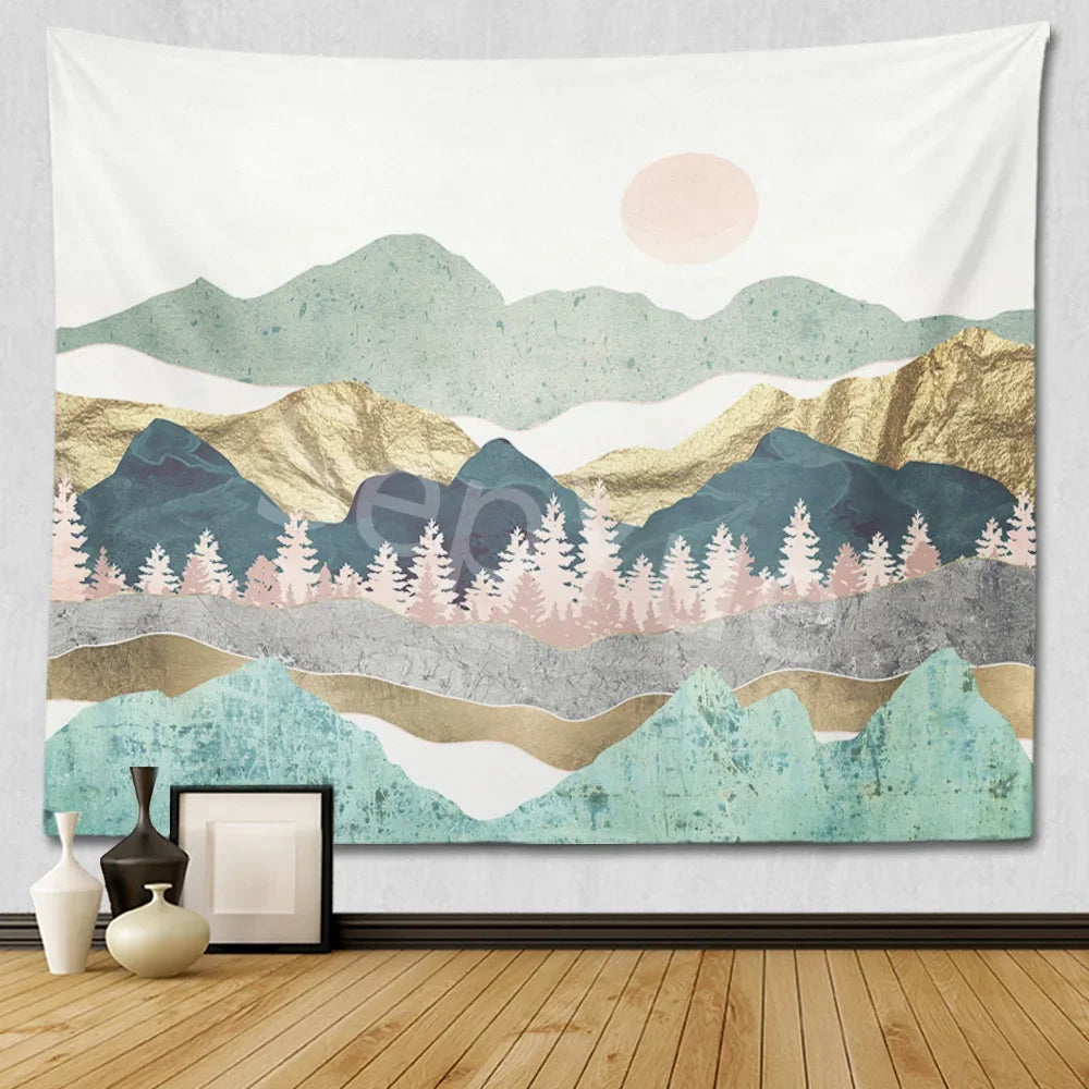 Boho Mountain Tapestry Wall Art Decor Blanket