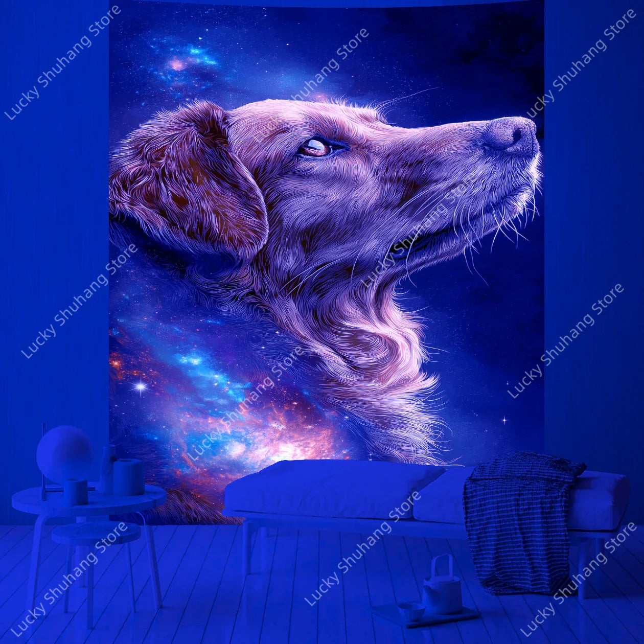 Galaxy Dog Tapestry: Starry Night Space Wall Art Decor