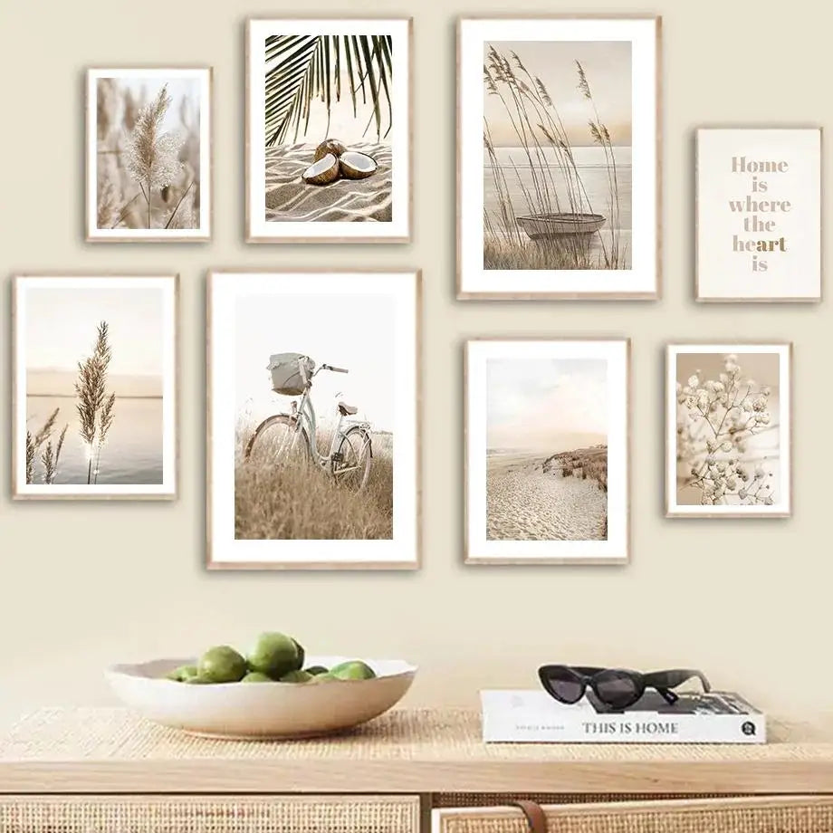 Boho Beige Nordic Lake Canvas Wall Art Decor