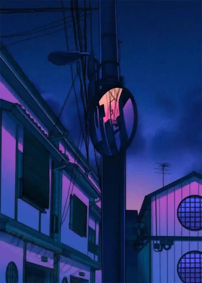 Japanese City Nightscape Game Poster Canvas Art Decor