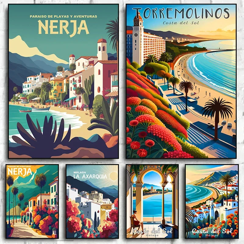 Malaga Vintage Travel Poster Canvas Art Retro Decor