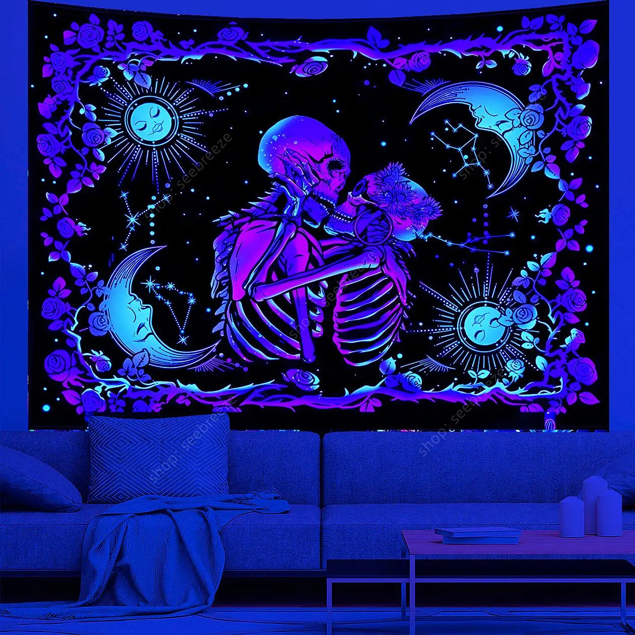 UV Reactive Skull Tapestry - Psychedelic Wall Decor