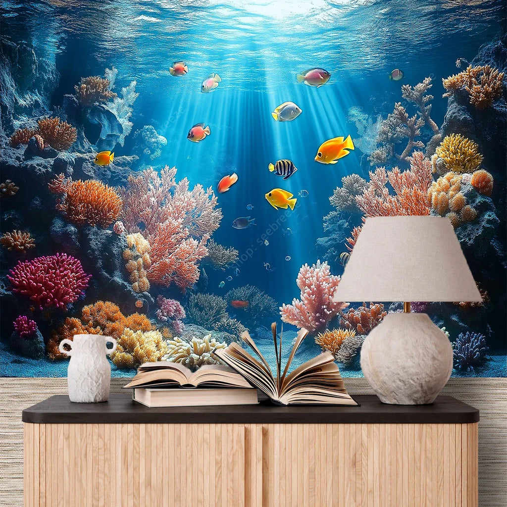 Ocean Life Tapestry: Vibrant Sea Creature Wall Art Decor