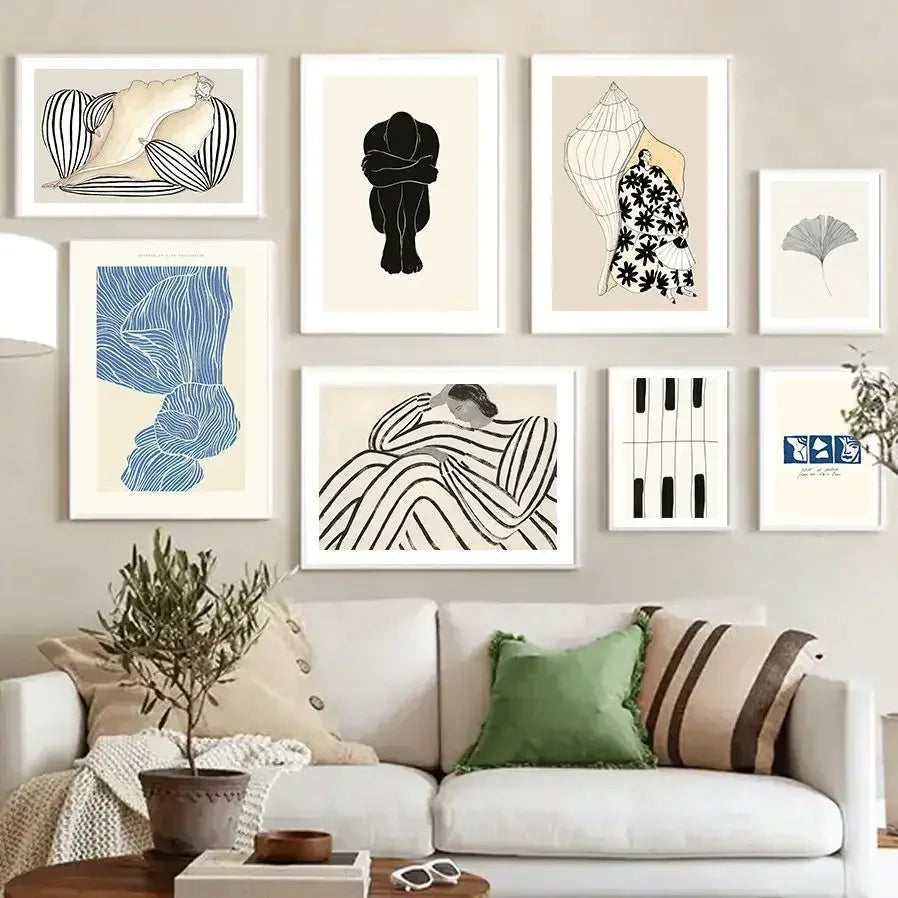 Bohemian Line Art Girl Canvas Poster for Wall Decor