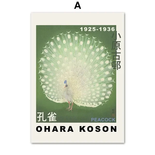 Peacock Wall Art: Hokusai & Ohara Koson Canvas Print