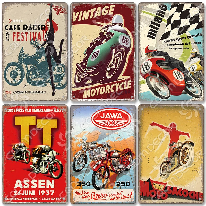Vintage Motorcycle Racing Metal Sign Decor