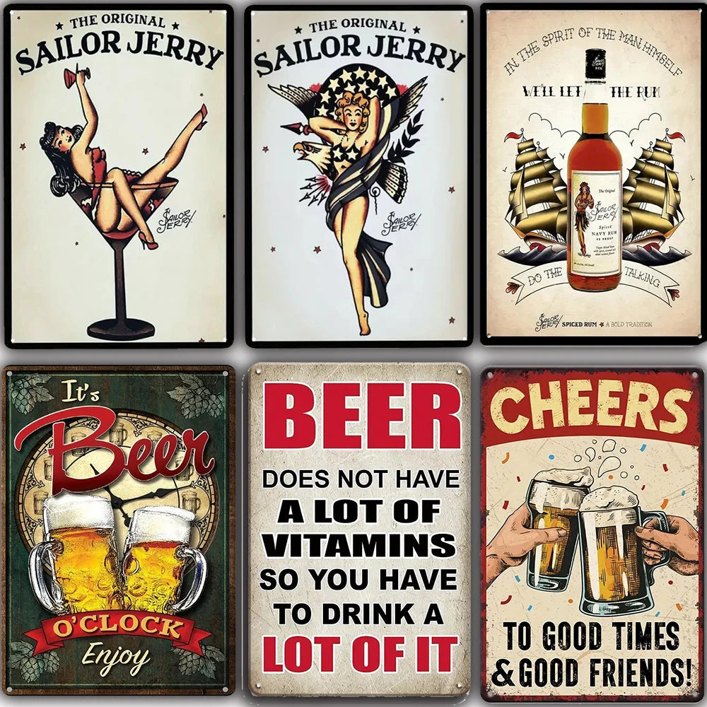 Vintage Beer Tin Sign Wall Art for Home Bar Decor