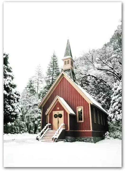 Squirrel in Red Hat Winter Landscape Wall Art Poster