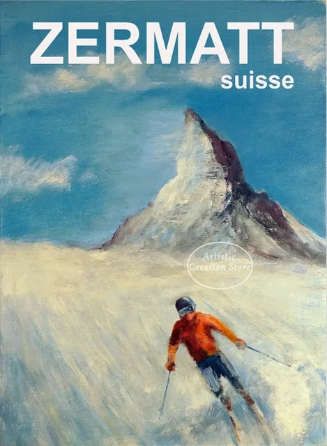 Chamonix Mont Blanc Ski Poster Canvas Wall Art