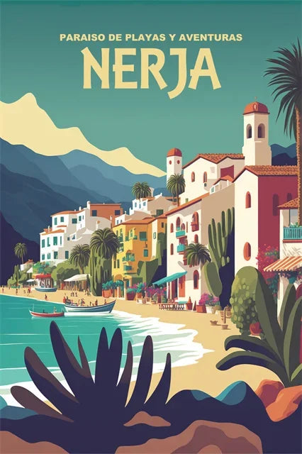 Malaga Vintage Travel Poster Canvas Art Retro Decor