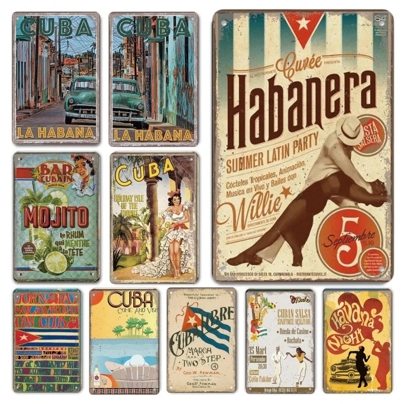 Vintage Travel Posters: Cuba, Egypt, Hawaii Tin Signs Decor
