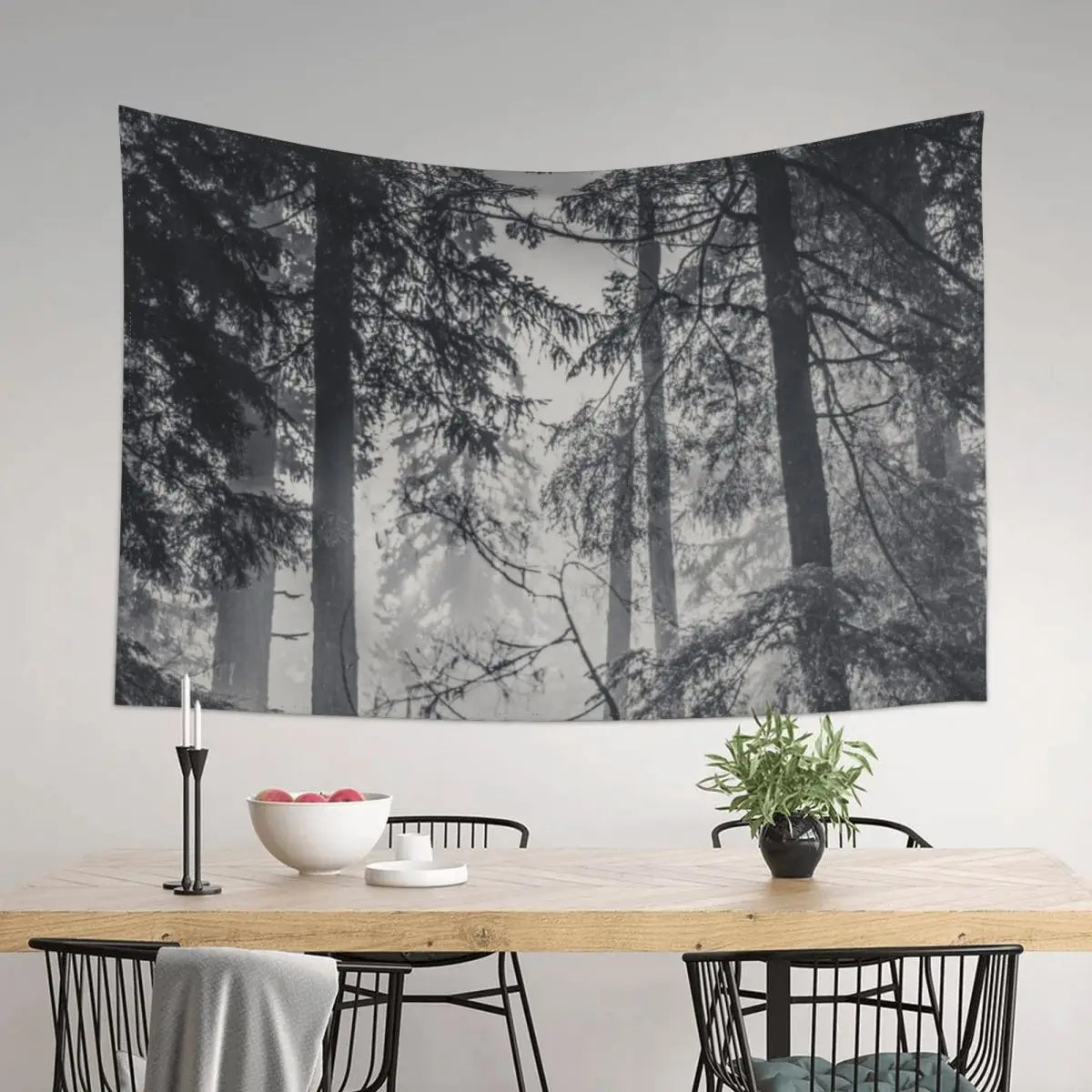 Black & White Winter Forest Tapestry for Bedroom Decor