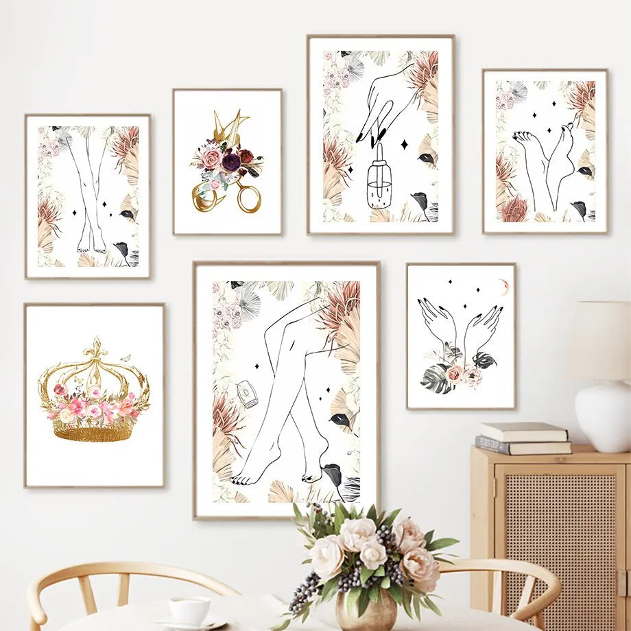 Scandi Boho Floral Wall Art Canvas for Salon Decor