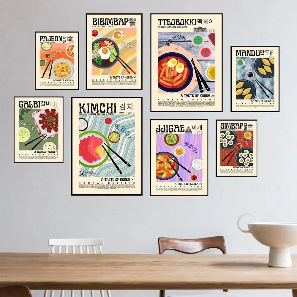 Korean Food Wall Art: Gimbap Kimchi Bibimbap Poster