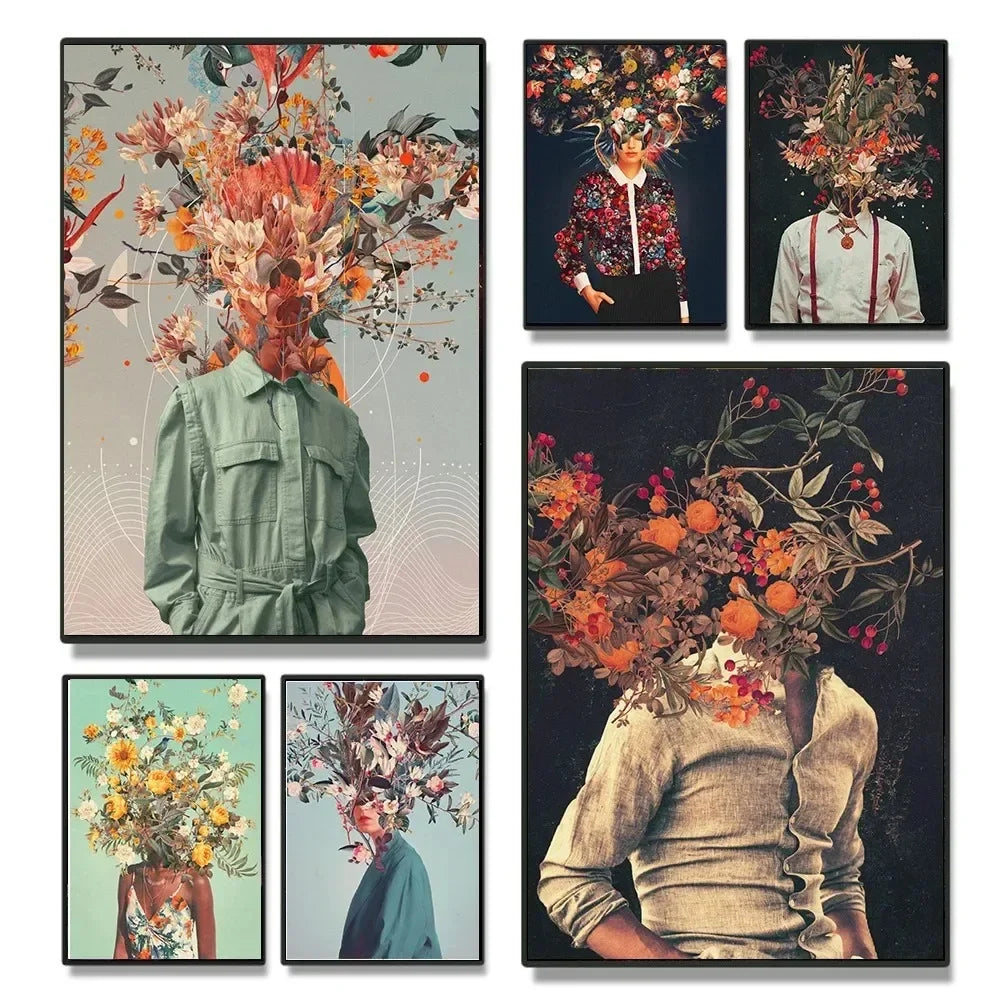 Rose Woman Portrait Canvas Art - Floral Wall Decor Print