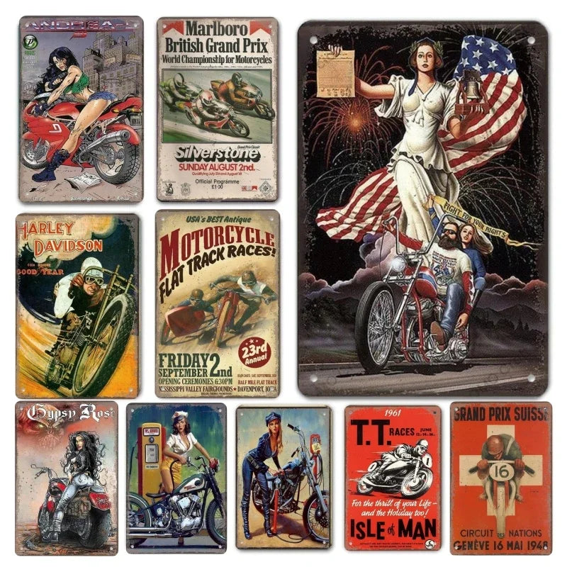 Vintage Motocross Metal Sign Decor for Garage