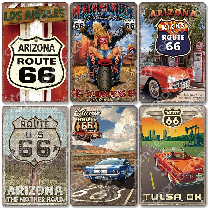 Route 66 Vintage Metal Sign Wall Decor