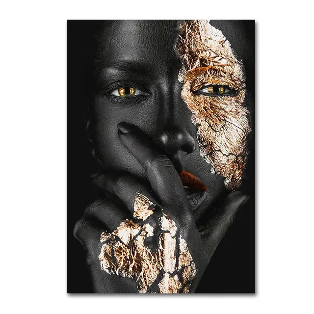 Black Gold Woman Canvas Art - Modern Fashion Wall Decor