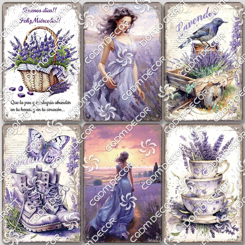Lavender Tin Sign Metal Wall Art Decor for Cafe & Garden