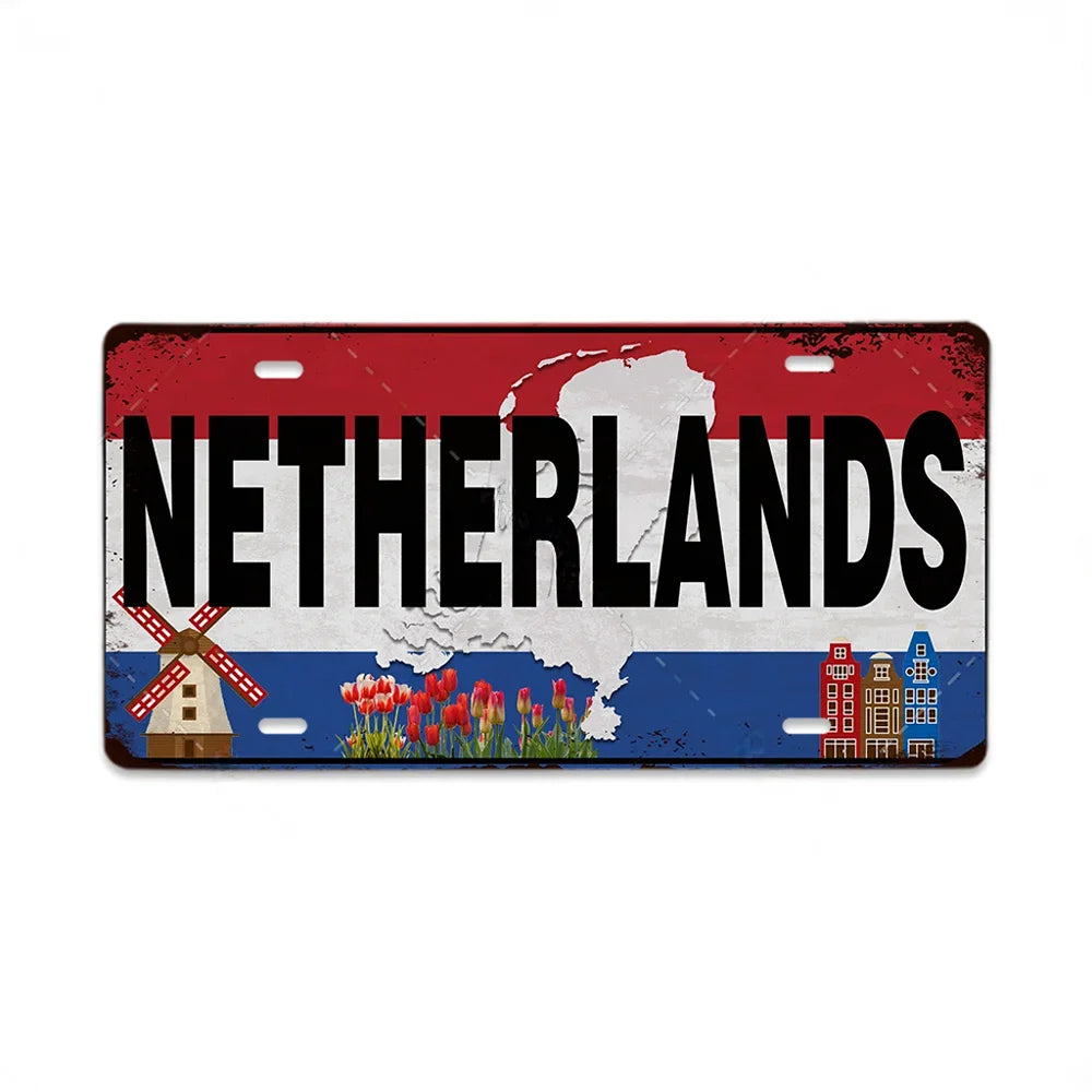 Vintage License Plate Signs: Italy, Brazil, Japan, Korea