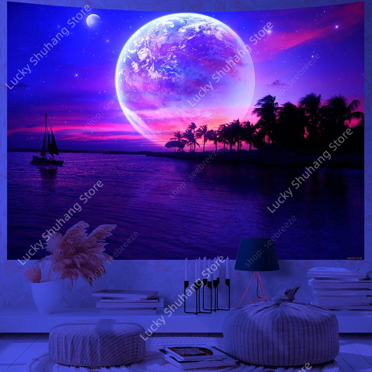 UV Reactive Palm Tree Tapestry for Bohemian Decor